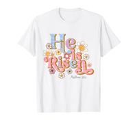 Retro Easter Groovy He Is Risen Christian para niños pequeños Camiseta gráfica económica, Hombre, Blanco, M