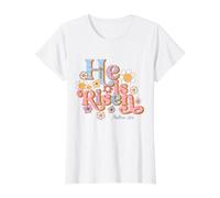 Retro Easter Groovy He Is Risen Christian para niños pequeños Camiseta gráfica económica, Mujer, Blanco, M