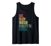 Retro Eat Sleep, mira Reality TV Repeat, Divertido fanático de los Reality Shows Camiseta sin Mangas