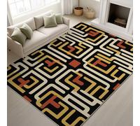 Retro & Elegante Alfombra Fina de 60 x 100 cm | Amarillo ClásicoShaggy Alfombras Salon para Pasillo Baño Oficina Lavandería Habitación Niños | Geométrico Abstracto Líneas Retro Felpudo Microfibra