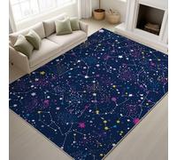 Retro & Elegante Alfombra Fina de 60 x 100 cm | Azul MedianocheShaggy Alfombras Salon para Pasillo Baño Oficina Lavandería Habitación Niños | Galaxia Espacio Estrellas Onírico Felpudo Microfibra