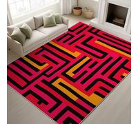 Retro & Elegante Alfombra Fina de 60 x 100 cm | Rojo BurdeosShaggy Alfombras Salon para Pasillo Baño Oficina Lavandería Habitación Niños | Geométrico Laberinto Abstracto Atrevido Felpudo Microfibra