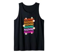 Retro Enfermera Rainbow Groovy Daisy Bold Letra Texto Estética Camiseta sin Mangas