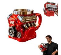 Retro Engine Coffee Mug, Engines Stainless Steel Cup, 3D Mechanical Coffee Cup, Personalized Double Wall Insulation Car Mugs with Handle Perfect, Gifts for Mechanics (V6)