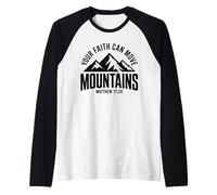 Retro Faith Can Move Mountain - Verso de la Biblia Fe Cristiana Camiseta Manga Raglan