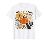 Retro Fall Halloween Pumpkin Cat Floral Camiseta