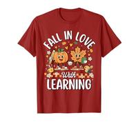 Retro Fall in Love with Learning Autumn Pumpkin Teacher Kids Camiseta