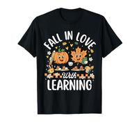 Retro Fall In Love with Learning Autumn Pumpkin Teacher Kids Camiseta