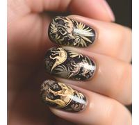 Retro Fantasy Jurassic Dinosaur Nail Art Design Short Square Acrílico Prensa Acrílico en Uñas para Celebración del Día de la Independencia