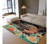 Retro Feast Design 90x180cm - Alfombras de área Cena de Acción de Gracias Patrón de Pavo Alfombra de Piso de Pila Baja para Sala de Estar Cocina Sala de Juegos Lavado a máquina