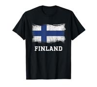 Retro Finland Flag Tee Shirts for Finnish Camiseta retro de la bandera de Finlandia Grunge Grunge Camiseta Unisex-Adultos Unisex-niños Pequeño Manga larga V-neck, short sleeves Negro