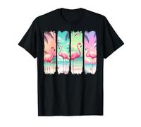 Retro Flamingo Summer Vibes Tropical Beach Sunset Camiseta
