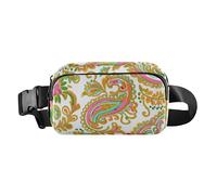 Retro flor de moda Paisley oro colorido con estilo cremallera Fanny Pack Sling Bag para pequeño empresario impermeable con correa ajustable para viajes Correr senderismo bolsas de cintura para retro