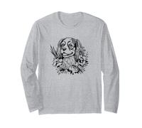 Retro Flowers Floral Cavalier King Charles Spaniel Dog Lover Manga Larga