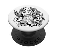 Retro Flowers Floral Cavalier King Charles Spaniel Dog Lover PopSockets PopGrip Adhesivo