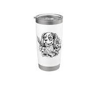 Retro Flowers Floral Cavalier King Charles Spaniel Dog Lover Vaso térmico de acero inoxidable de doble pared