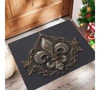 Retro Francés Felpudo Antideslizante - 80 x 120 cmTallado Flor Iris Trampa de Tierra Felpudo Exterior e Interior para Entrada Limpia - Fácil de Cuidar - Negro Carbón