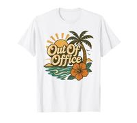Retro Fuera De Oficina Vacaciones Palmera Sol Hibisco Flor Camiseta