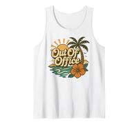 Retro Fuera De Oficina Vacaciones Palmera Sol Hibisco Flor Camiseta sin Mangas