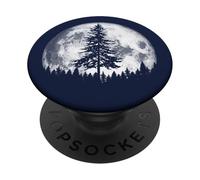 Retro Full Moon & Minimalist Pine Tree Vintage Graphic PopSockets PopGrip Adhesivo