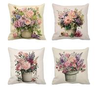 Retro Funda Cojin 100x100cm Cojines Exterior Sofa Cama Funda Almohada Lino Cojines Exterior Impermeable Decorativos Flor Grandes Fundas Almohadas para Sofá Juego de 4 Cremallera Invisible g-9440