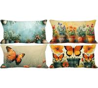 Retro Fundas Cojines 50x70 Juego de 4 Cojines Exterior Suave Rectángulo Lavables Funda Cojin Mariposa Patrón con Cremallera Invisible para Decoracion Hogar Salon Sofá Jardín Cushion Cover -y2007f