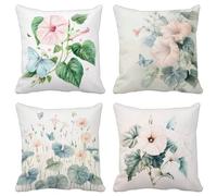 Retro Fundas Cojines 75X75 Juego de 4 Cojines Exterior Lino Cuadrado Lavables Funda Cojin Rural Patrón con Cremallera Invisible para Decoracion Hogar Salon Sofá Exterior Jardín Cushion Cover Q47-A