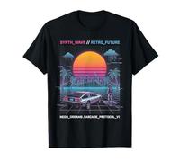 Retro Futuro Synthwave Coche Astronauta Ciudad Puesta del Sol Vaporwave Camiseta