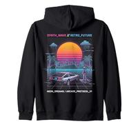 Retro Futuro Synthwave Coche Astronauta Ciudad Puesta del Sol Vaporwave Sudadera con Capucha