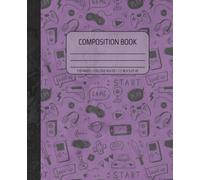 Retro Gamer Composition Book - College Ruled: Cool Purple and Gray Hand-Drawn Video Game Notebook for Kids, Teens, Boys, and Girls