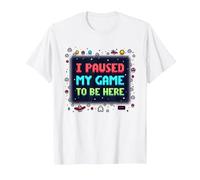 Retro Gamer Pixel Art: He pausado mi Juego para Estar aquí Camiseta, Hombre, Blanco, L