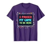 Retro Gamer Pixel Art: He pausado mi Juego para Estar aquí Camiseta, Hombre, Morado, 3XL