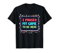 Retro Gamer Pixel Art: He pausado mi Juego para Estar aquí Camiseta, Hombre, Negro, M