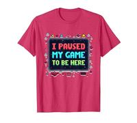 Retro Gamer Pixel Art: He pausado mi Juego para Estar aquí Camiseta, Hombre, Rojo Jaspeado, S