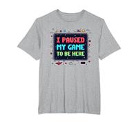 Retro Gamer Pixel Art: He pausado mi Juego para Estar aquí Camiseta, Hombre Tallas Grandes, Gris Jaspeado, 3X Alto