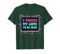 Retro Gamer Pixel Art: He pausado mi Juego para Estar aquí Camiseta, Hombre, Verde Bosque, S