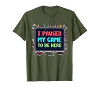 Retro Gamer Pixel Art: He pausado mi Juego para Estar aquí Camiseta, Hombre, Verde Oliva, XL