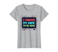 Retro Gamer Pixel Art: He pausado mi Juego para Estar aquí Camiseta, Mujer, Gris Jaspeado, XS