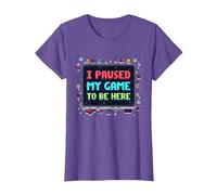 Retro Gamer Pixel Art: He pausado mi Juego para Estar aquí Camiseta, Mujer, Morado Jaspeado, 3XL