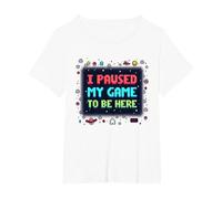 Retro Gamer Pixel Art: He pausado mi Juego para Estar aquí Camiseta, Mujer Tallas Grandes, Blanco, 5XL Grande