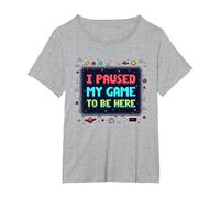 Retro Gamer Pixel Art: He pausado mi Juego para Estar aquí Camiseta, Mujer Tallas Grandes, Gris Jaspeado, 5XL Grande