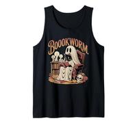 Retro Gato Fantasma Leyendo Libros Bibliotecario Profesor Halloween Camiseta sin Mangas