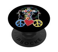 Retro gatos gato corazón corazón paz mujeres cruz 60 80 PopSockets PopGrip Adhesivo