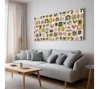 Retro Geométrico Sol Plantas Y Flores Elegante cuadro de lienzo enmarcado Bohemio para decoración de cocina, comedor y pasillo, con kit de fijación requiere montaje autoinstalable 40 x 30 cm