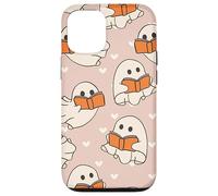 Retro Ghost Reading Books Cute Groovy Spooky Beige Orange Carcasa para iPhone 12/12 Pro