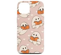 Retro Ghost Reading Books Cute Groovy Spooky Beige Orange Carcasa para iPhone 13