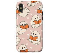 Retro Ghost Reading Books Cute Groovy Spooky Beige Orange Carcasa para iPhone X/XS