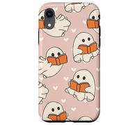 Retro Ghost Reading Books Cute Groovy Spooky Beige Orange Carcasa para iPhone XR