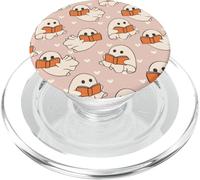Retro Ghost Reading Books Cute Groovy Spooky Beige Orange PopSockets PopGrip para MagSafe