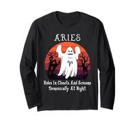 Retro Ghost Zodiac Sign Aries Funny Halloween Costume Manga Larga